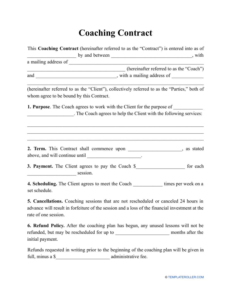 Coaching Contract Template Download Printable PDF  Templateroller Throughout Business Coaching Contract Template