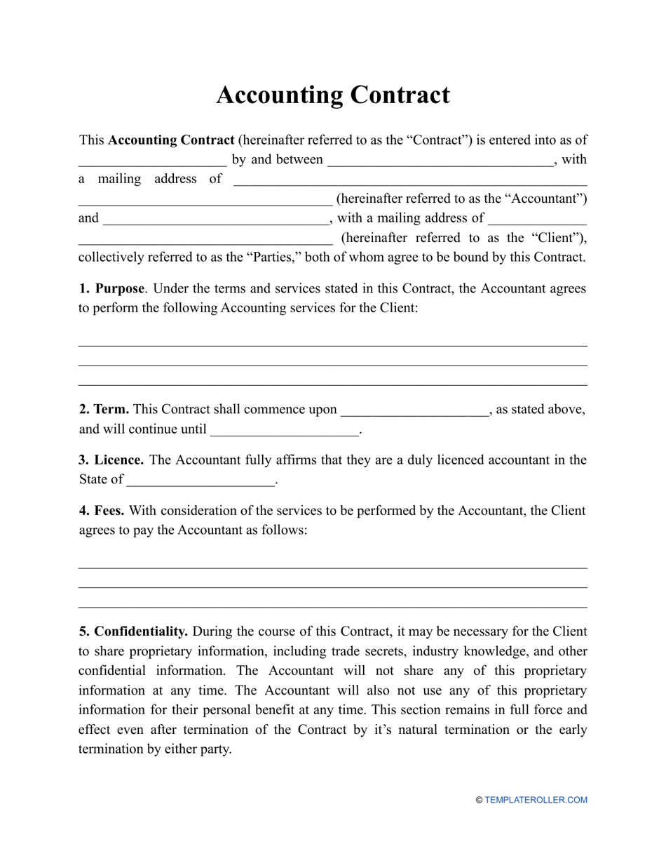 Accounting Contract Template Download Printable PDF  Templateroller Regarding accountant confidentiality agreement template
