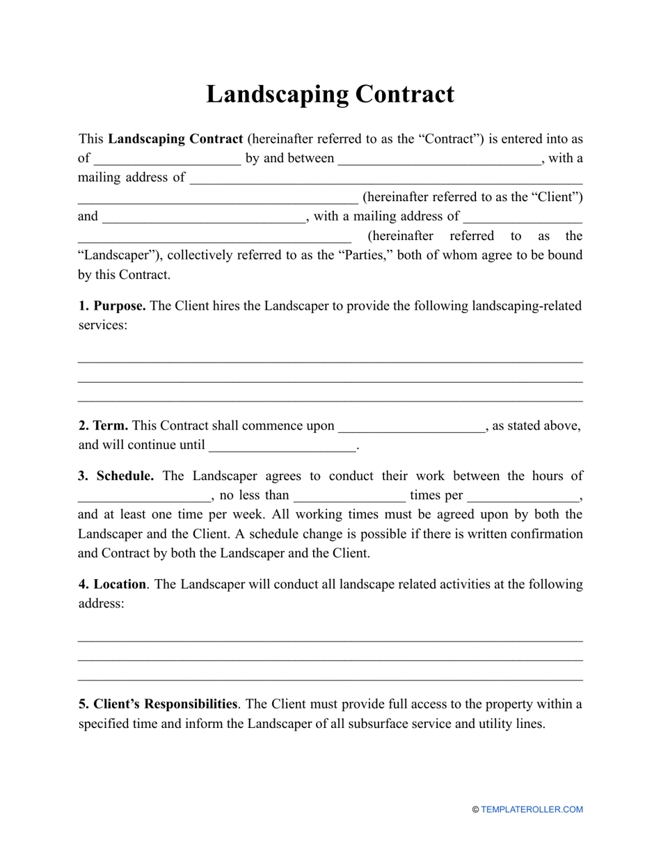 Landscaping Contract Template Download Printable PDF  Templateroller Pertaining To free terms of service agreement template