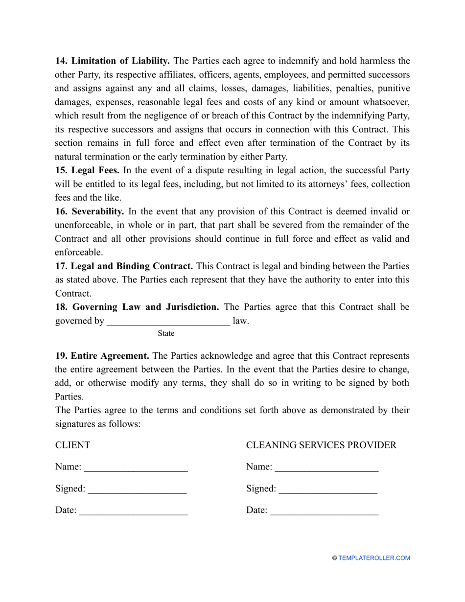 Cleaning Service Contract Template Fill Out, Sign Online and Download