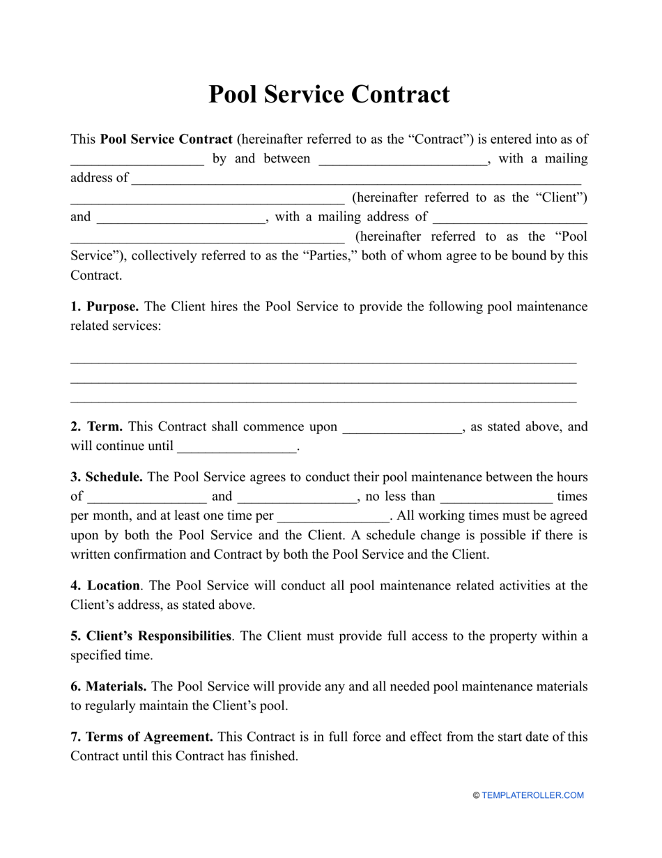 Pool Service Contract Template, Page 1