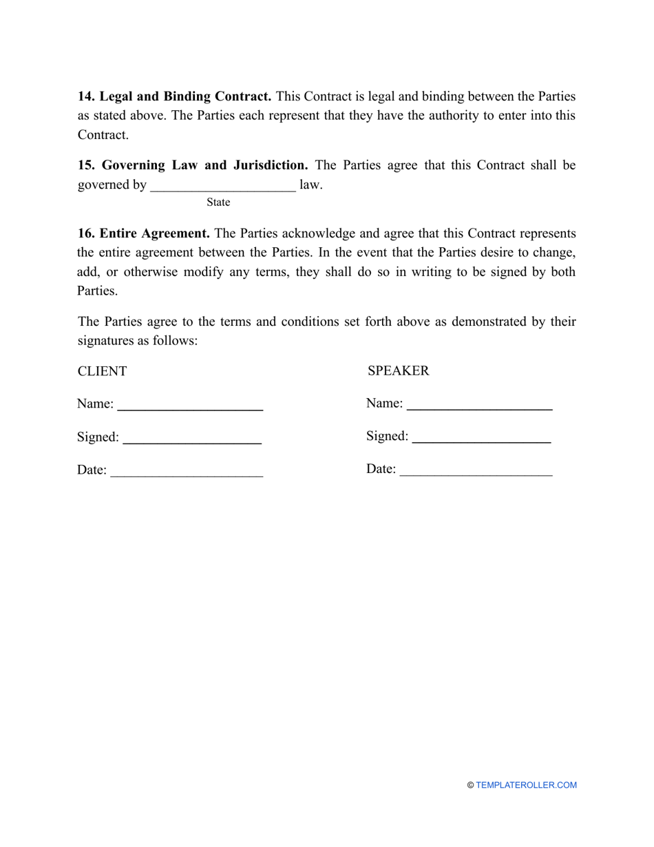 Speaker Contract Template Fill Out, Sign Online and Download PDF