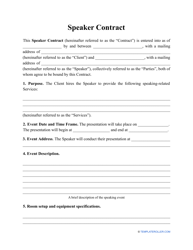 Document preview: Speaker Contract Template