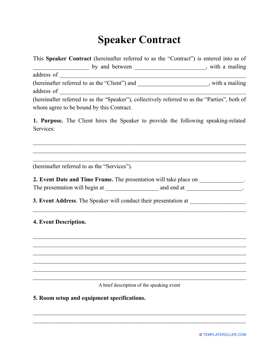 Speaker Contract Template Fill Out Sign Online and Download PDF