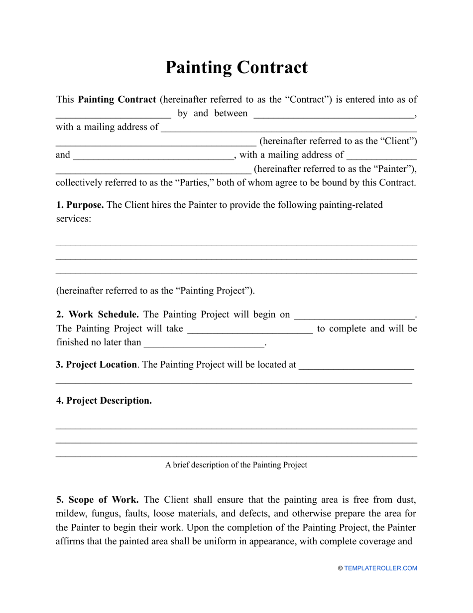 painting contract template download printable pdf templateroller