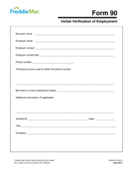 Document preview: Freddie Mac Form 90 Verbal Verification of Employment