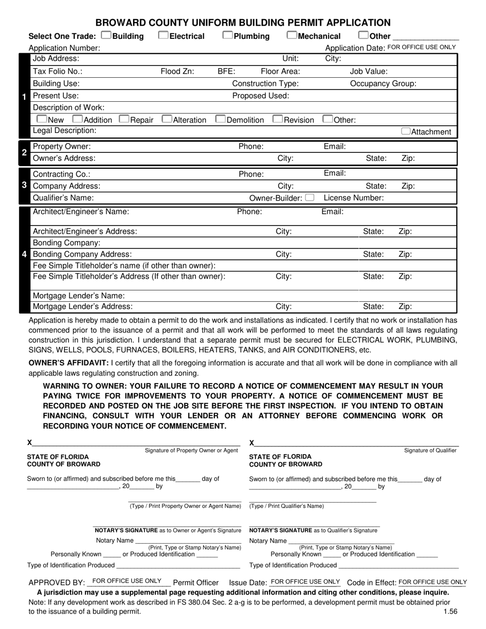 Form AB-279 Uniform Building Permit Application - Broward County, Florida, Page 1