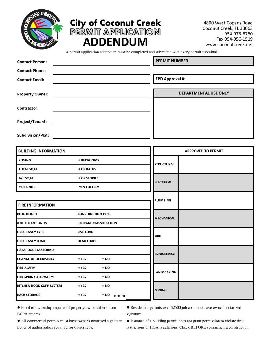 Building Permit Application Addendum - City of Coconut Creek, Florida, Page 1