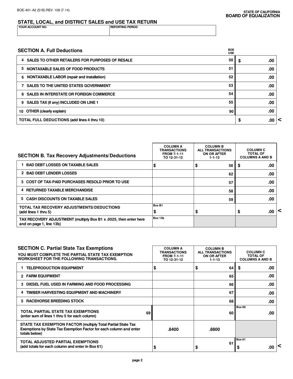 Form BOE-401-A2 (S1F) - Fill Out, Sign Online and Download Fillable PDF ...