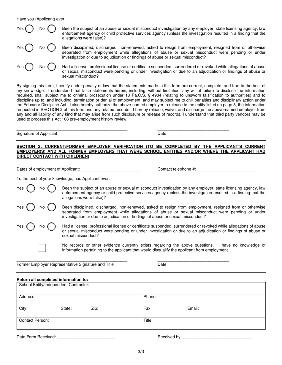 Pennsylvania Sexual Misconduct/Abuse Disclosure Release (Under Act 168 ...