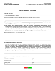 Form CDTFA-230 &quot;California Resale Certificate&quot; - California