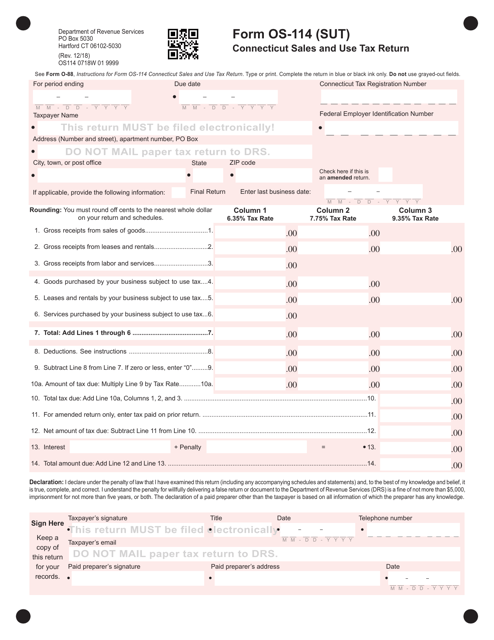 Form OS-114 (SUT) Connecticut Sales and Use Tax Return - Connecticut