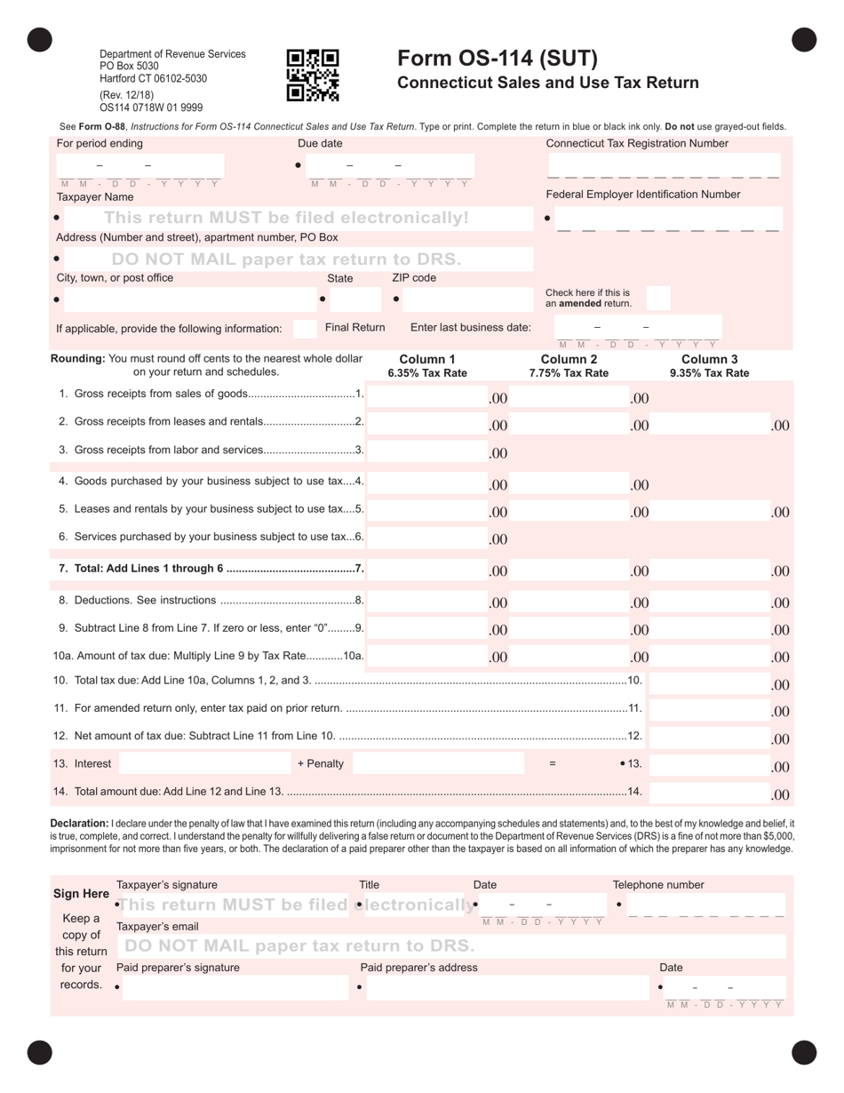 Form OS-114 (SUT) Connecticut Sales and Use Tax Return - Connecticut, Page 1