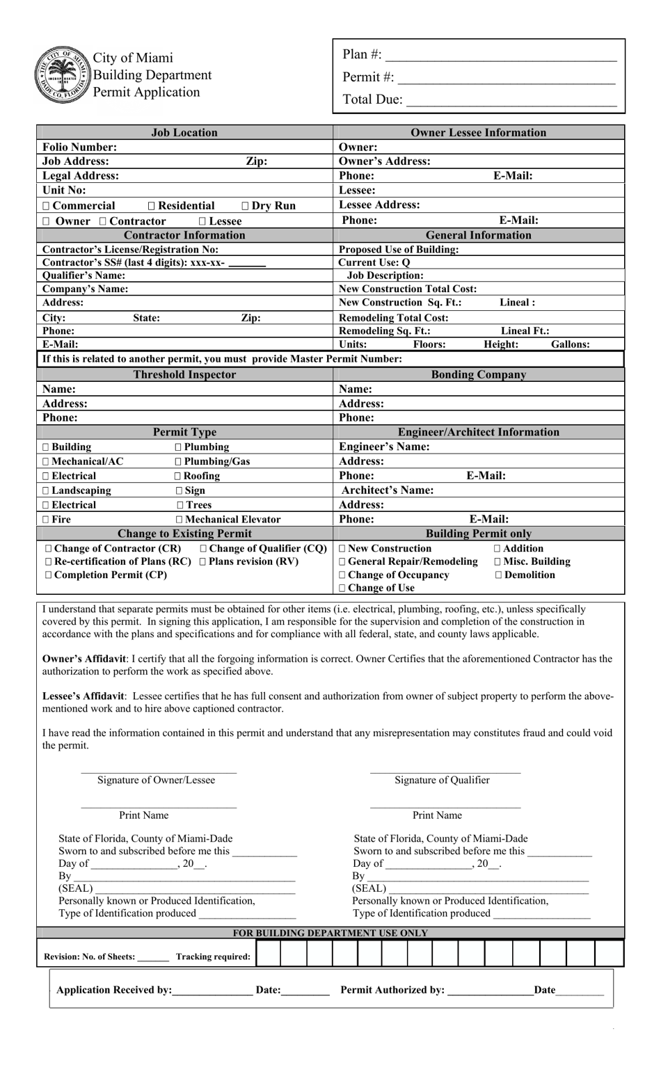 Permit Application - City of Miami, Florida, Page 1