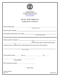 Document preview: Form RDA S836-1 (PH-3777) Nurse Aide Registry Employment Verification - Tennessee