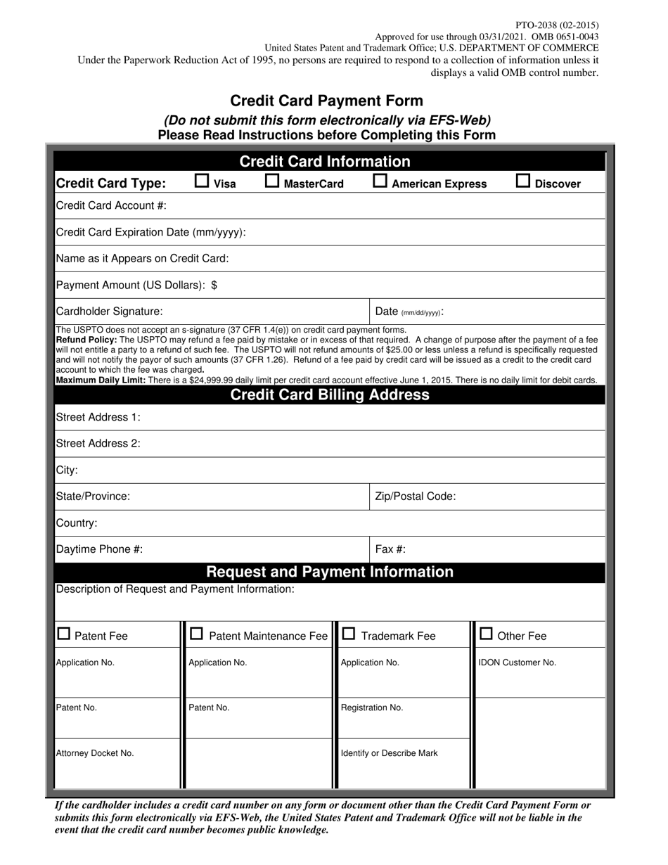 Form PTO-2038 Credit Card Payment Form, Page 3