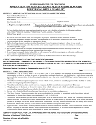 Form SP-41 Application for Vehicle License Plates and/or Placard for Persons With a Disability - New Jersey, Page 2