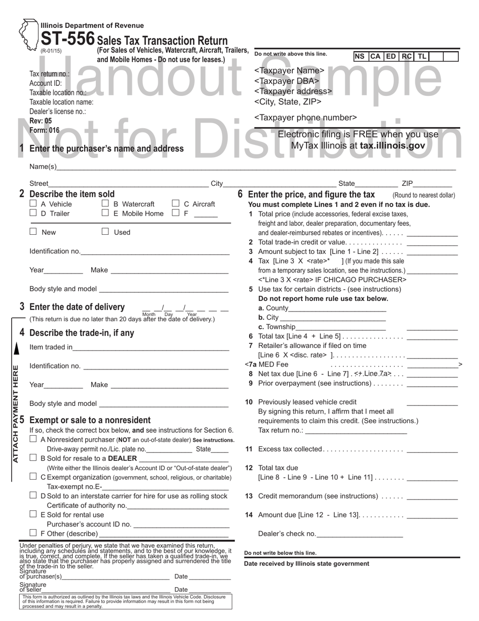 Sample Form ST-556 Sales Tax Transaction Return - Illinois, Page 1