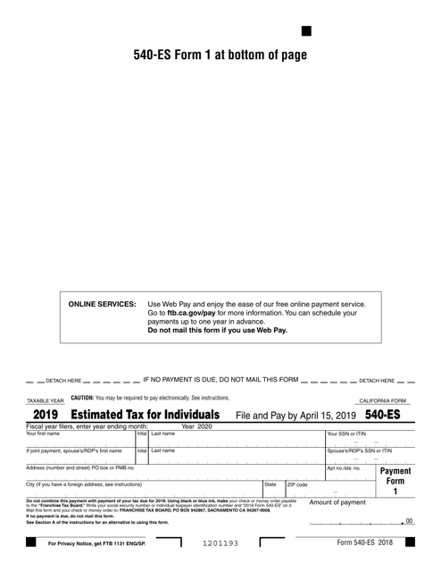 Form 540-ES 2019 Printable Pdf