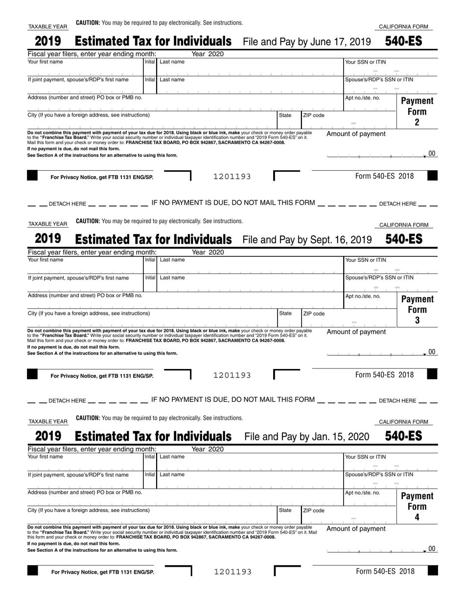 Form 540-ES - 2019 - Fill Out, Sign Online and Download Fillable PDF ...