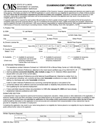 Document preview: Form CMS100 Examining/Employment Application - Illinois