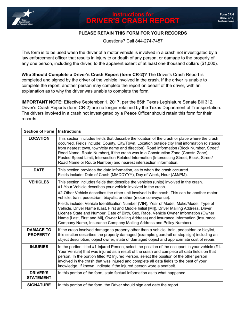 Form CR-2 Drivers Crash Report - Texas, Page 1