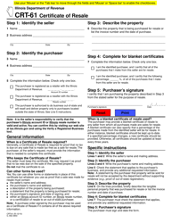 Form CRT-61 &quot;Certificate of Resale&quot; - Illinois
