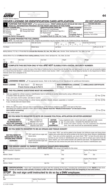 Dmv Form Dl 44 Printable Template Psd