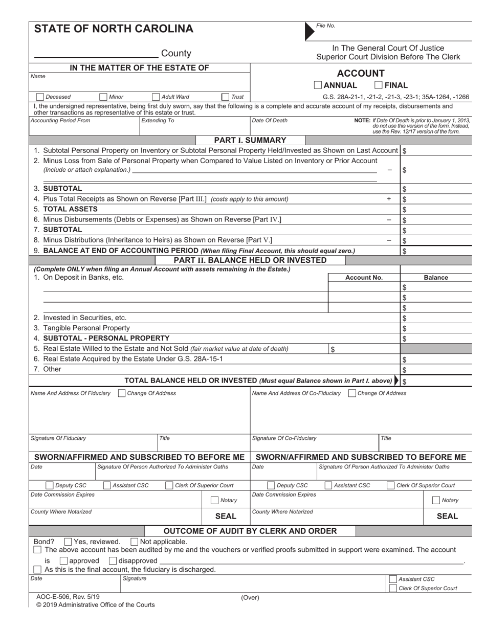 Form AOC-E-506 - Fill Out, Sign Online and Download Fillable PDF, North ...