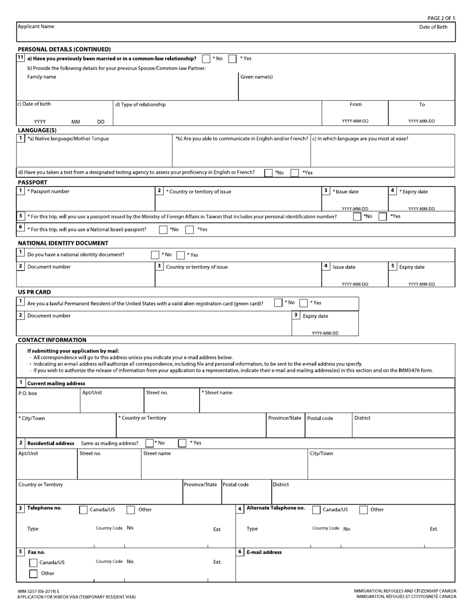 Form IMM5257 - Fill Out, Sign Online and Download Fillable PDF, Canada ...