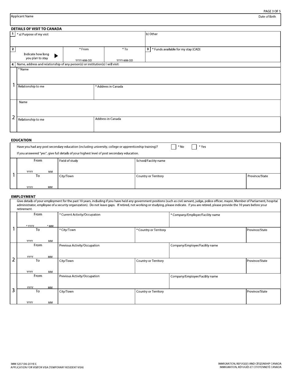 Form IMM5257 - Fill Out, Sign Online And Download Fillable PDF, Canada ...