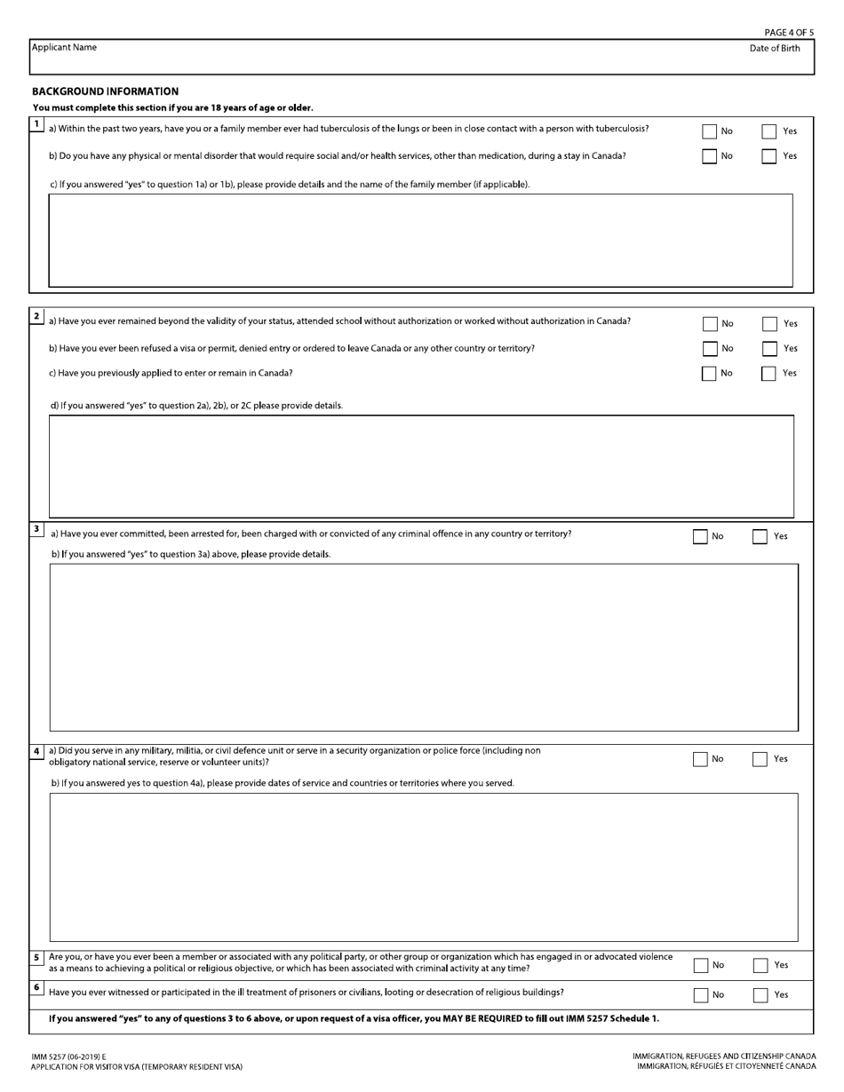 Form IMM5257 - Fill Out, Sign Online And Download Fillable PDF, Canada ...