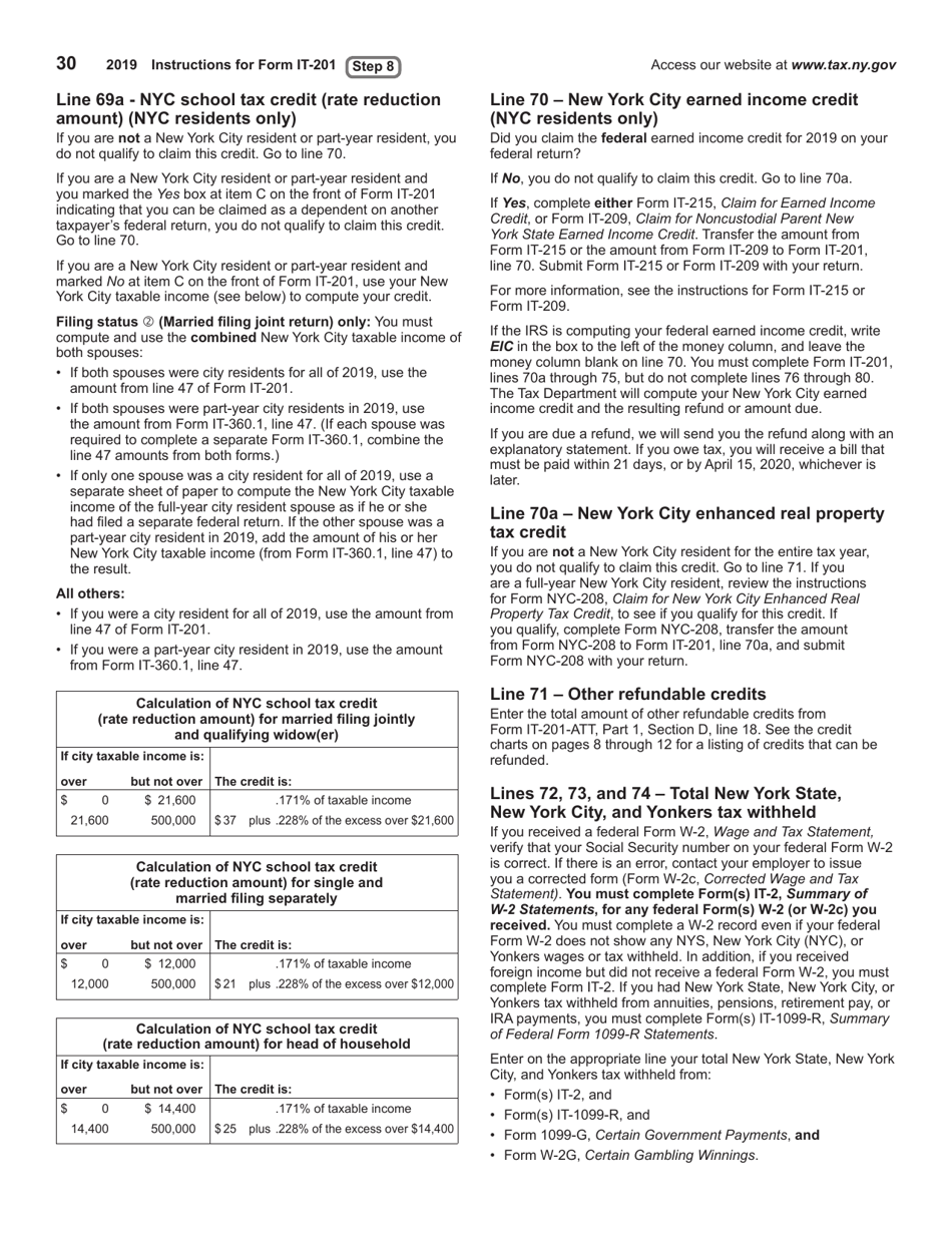 Instructions for Form IT-201, IT-195, IT-201-ATT - New York, Page 30