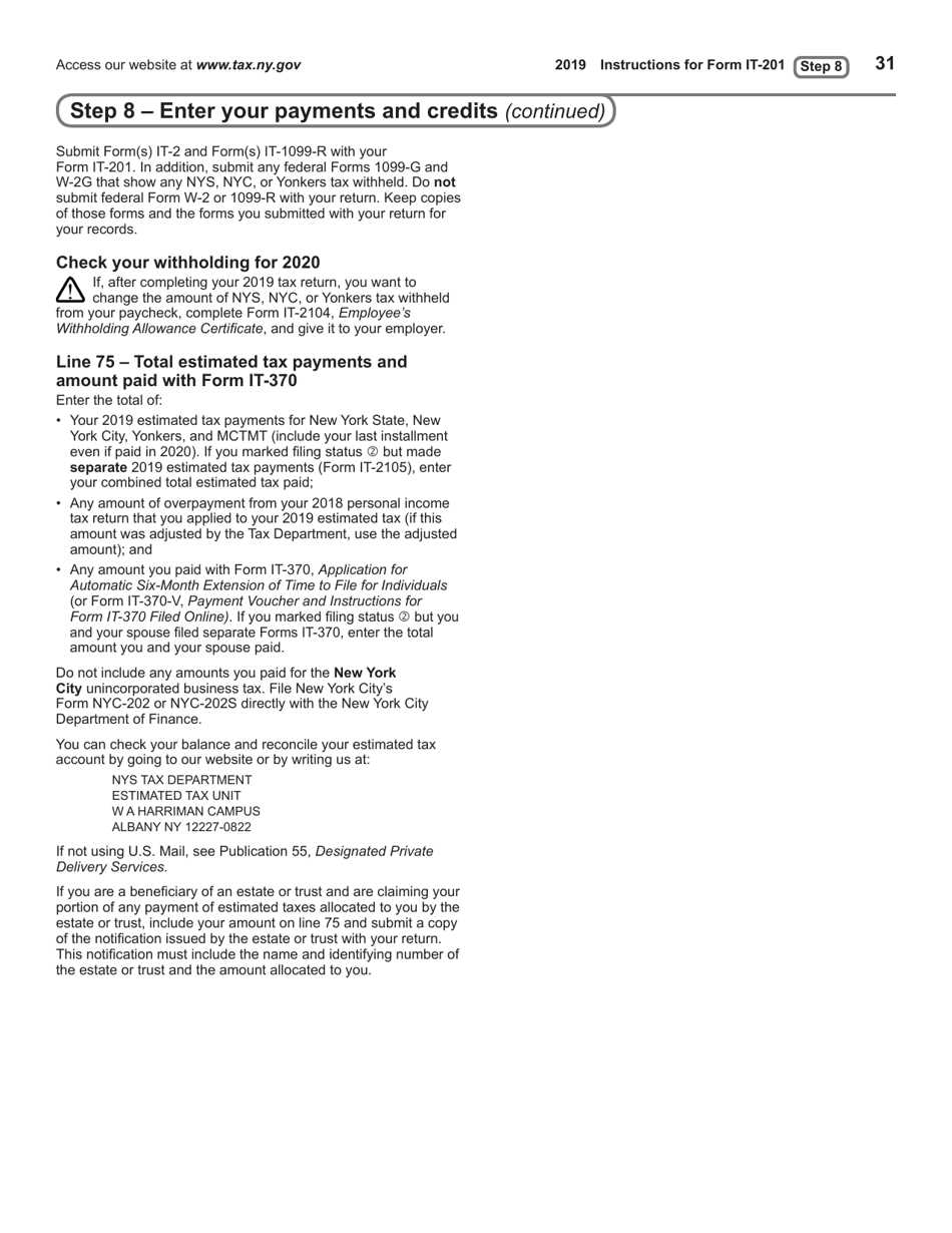 Instructions for Form IT-201, IT-195, IT-201-ATT - New York, Page 31