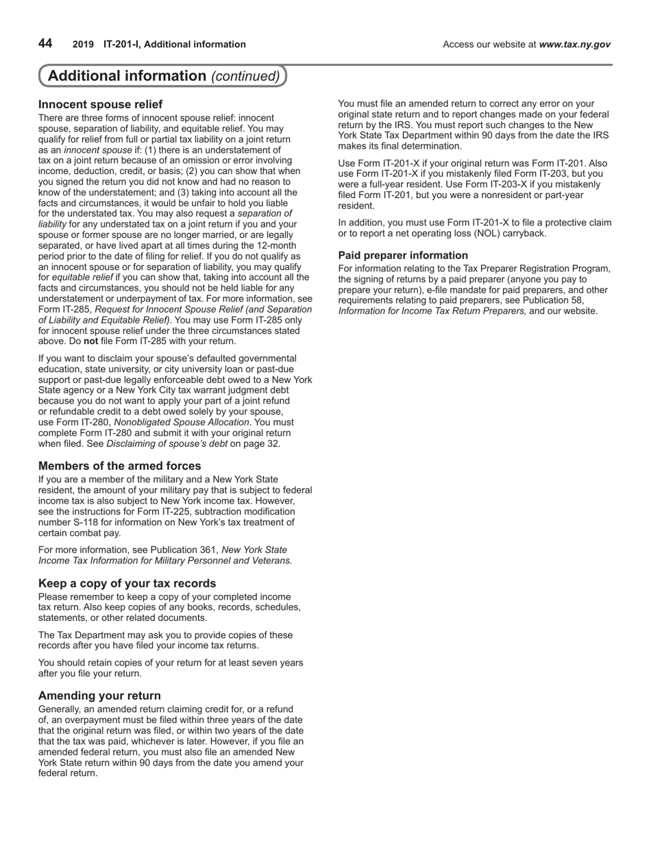 Instructions for Form IT-201, IT-195, IT-201-ATT - New York, Page 44