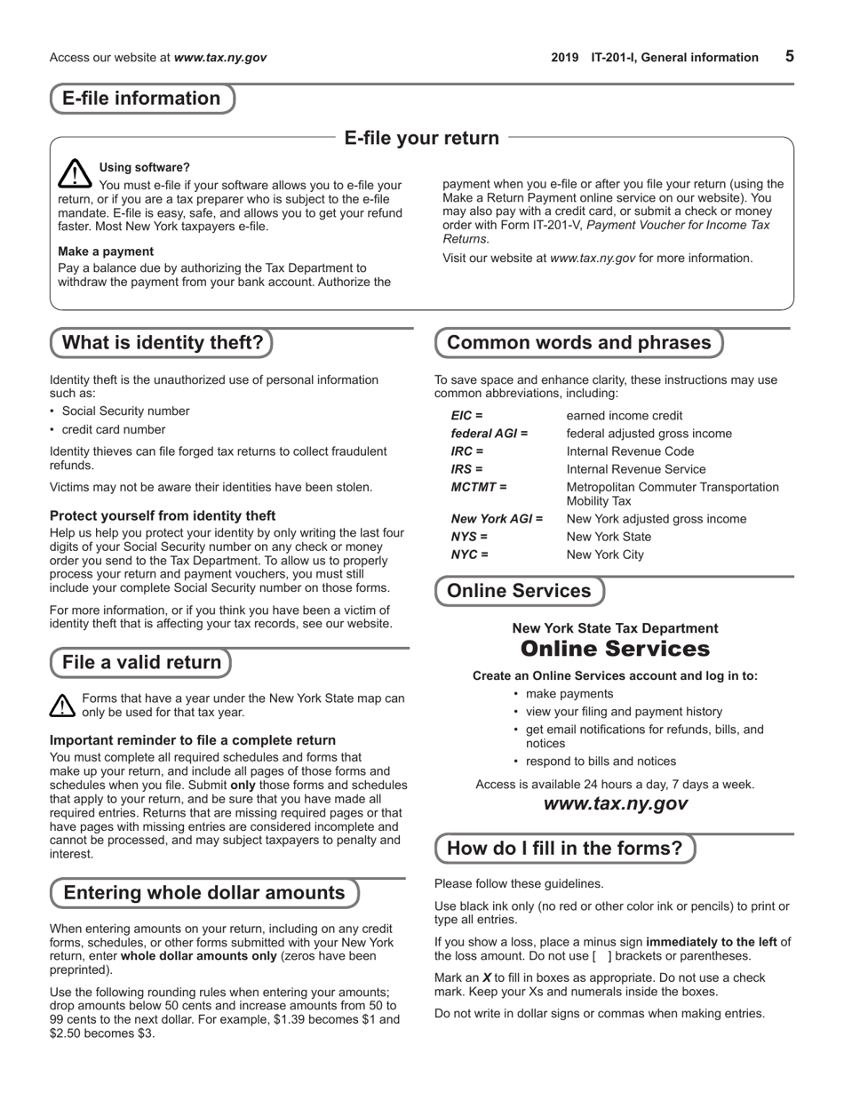 Download Instructions for Form IT-201, IT-195, IT-201-ATT PDF, 2019 ...