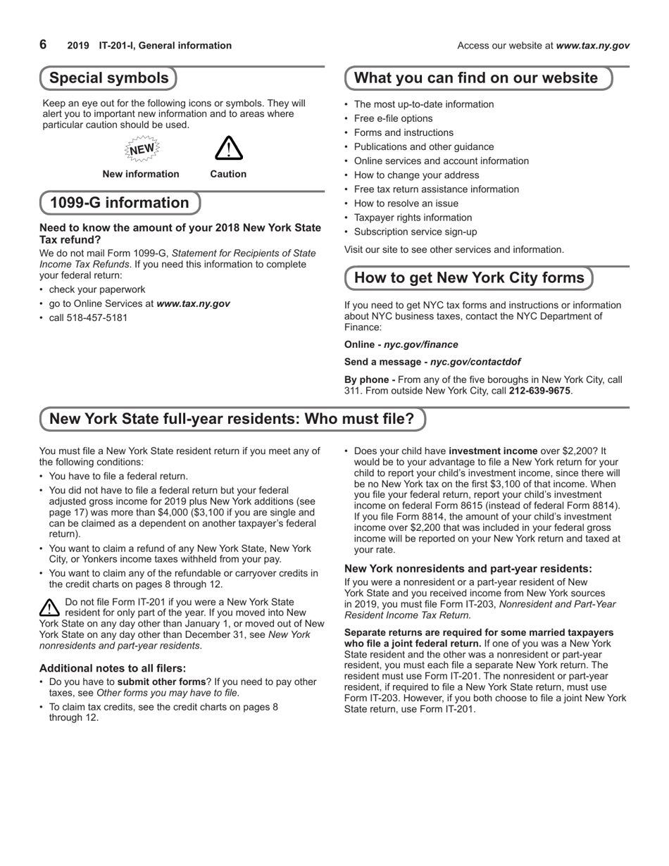Download Instructions for Form IT-201, IT-195, IT-201-ATT PDF, 2019 ...