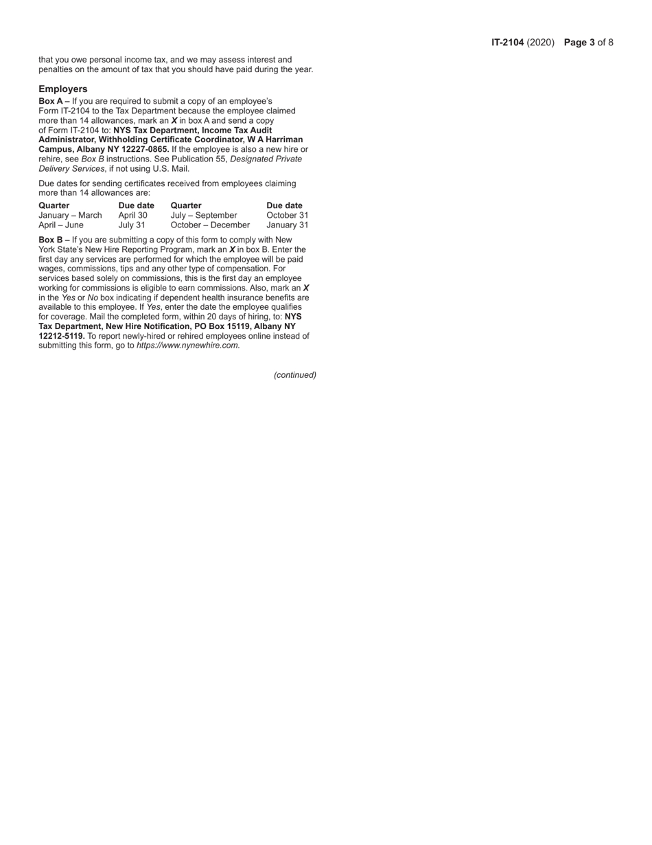 Form IT-2104 Employees Withholding Allowance Certificate - New York, Page 3