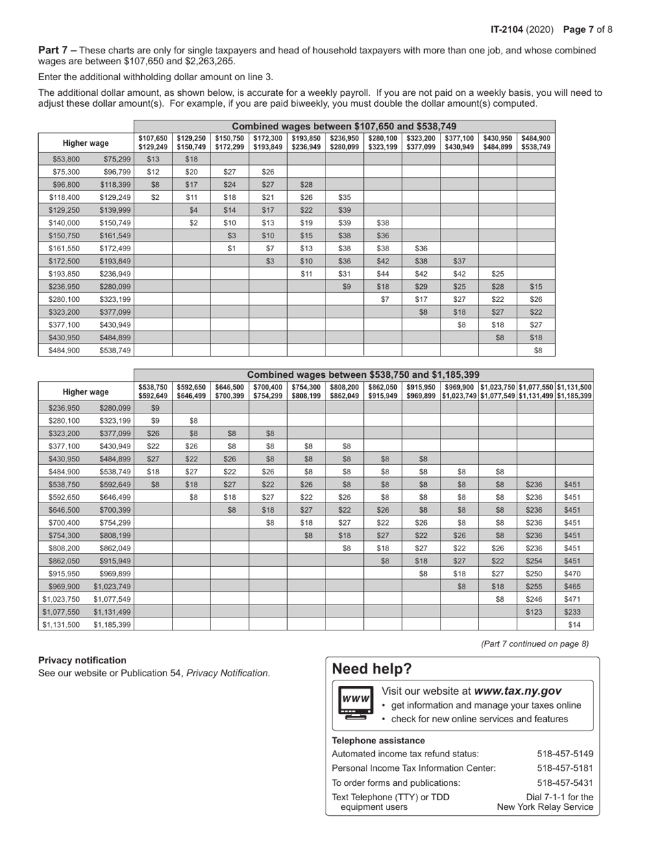 Form IT-2104 Employees Withholding Allowance Certificate - New York, Page 7