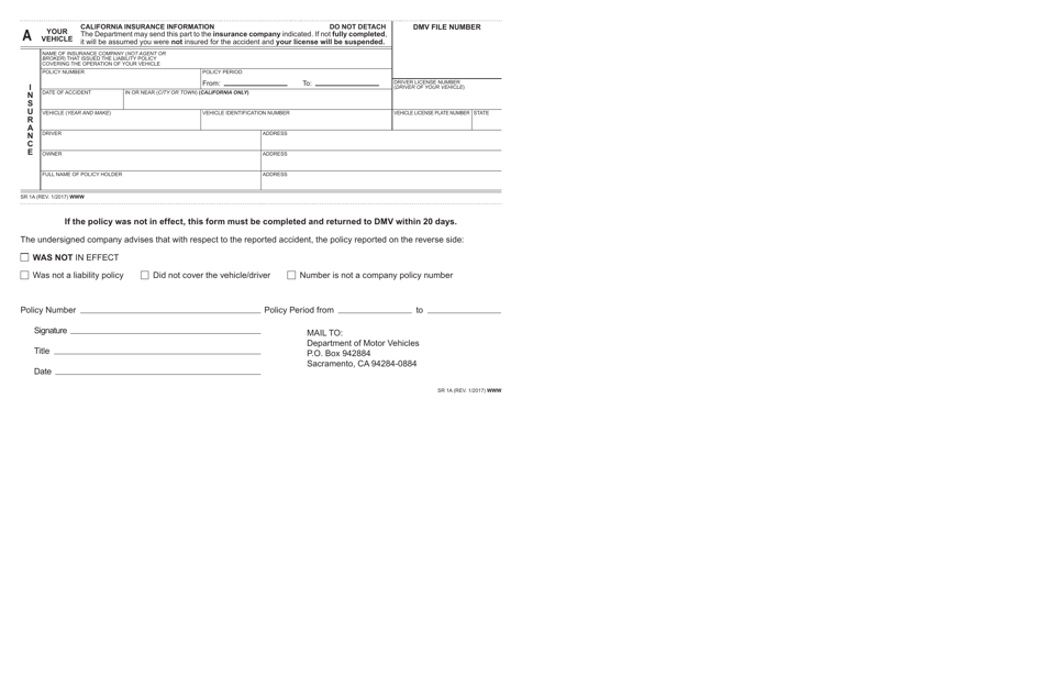 Form SR1 Report of Traffic Accident Occurring in California - California, Page 2