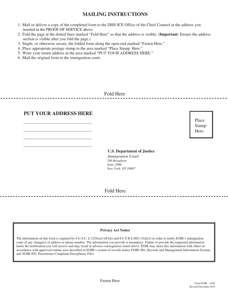 Form EOIR-33/IC - Fill Out, Sign Online and Download Printable PDF, New ...