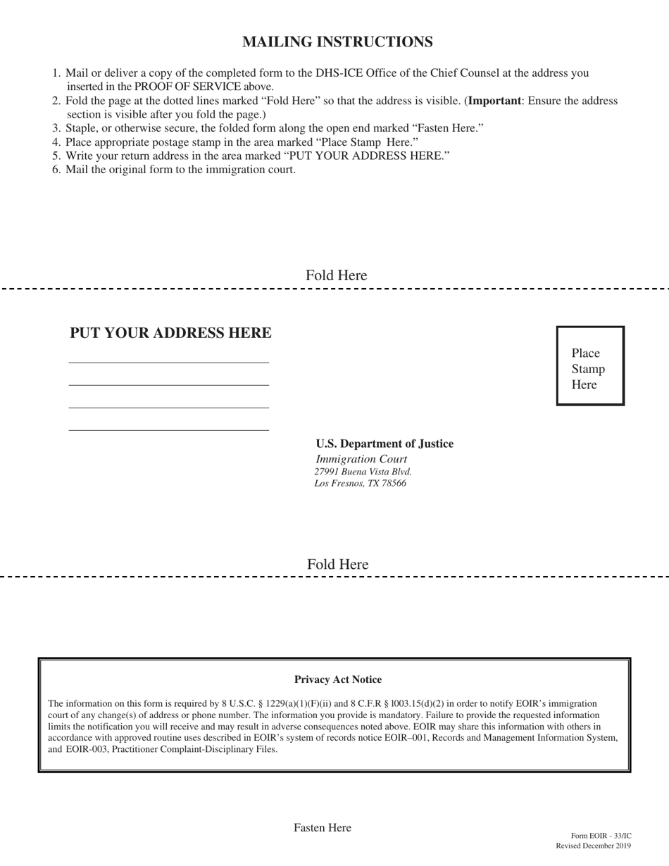 Form EOIR-33 / IC Change of Address - Port Isabel, Texas, Page 2