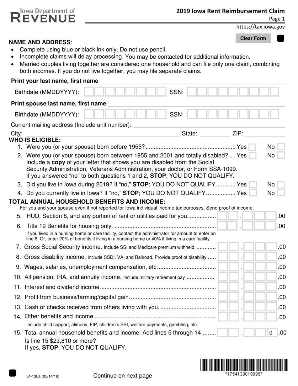 Iowa Rent Rebate Form 2022