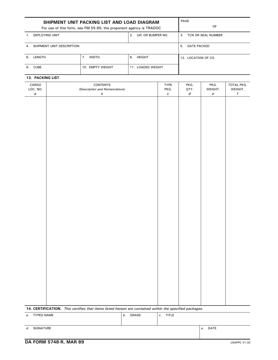 Da Form 5748 R Printable - Printable Forms Free Online