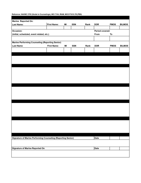 Form NAVMC2795 Counseling Worksheet