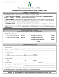 Form MVD-438-A &quot;Salvage Vehicle Dealer License Application&quot; - Texas