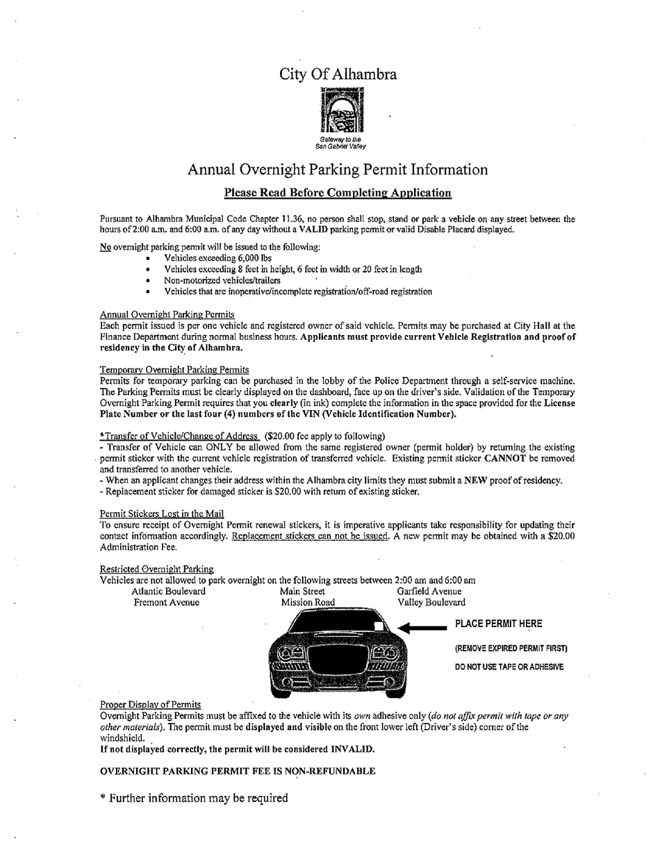 Annual Overnight Parking Permit Application - City of Alhambra, California, Page 2