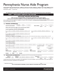 &quot;Pennsylvania Nurse Aide Program Nnaap Registration Application for Reciprocity&quot;