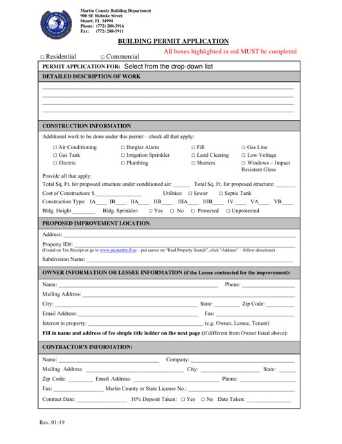 Building Permit Application - Martin County, Florida Download Pdf