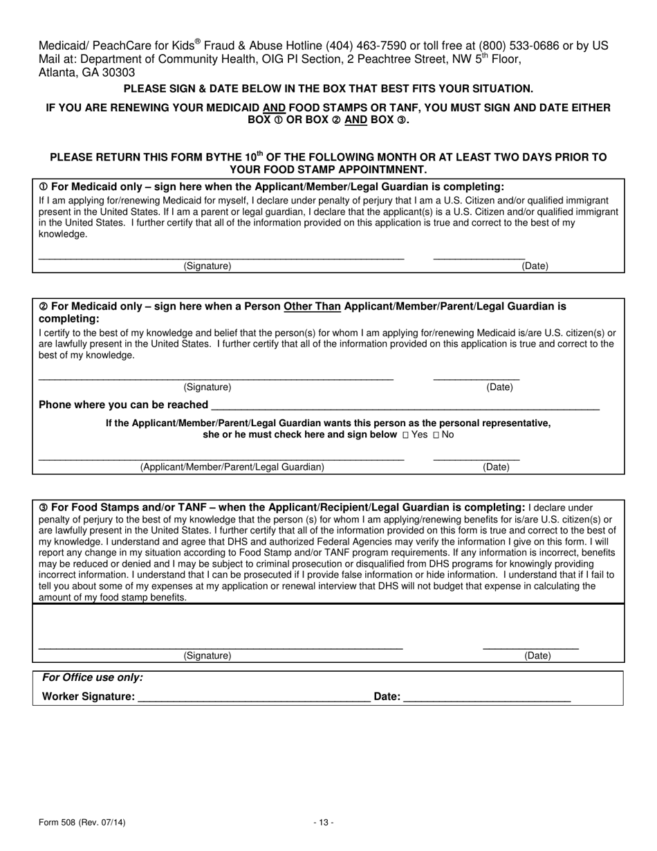 Form 508 - Fill Out, Sign Online And Download Printable Pdf, Georgia 